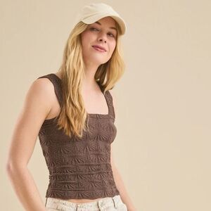 ALTAR’D STATE Blaire Chocolate Brown Seamless Floral Square Neck Wide Strap Cami